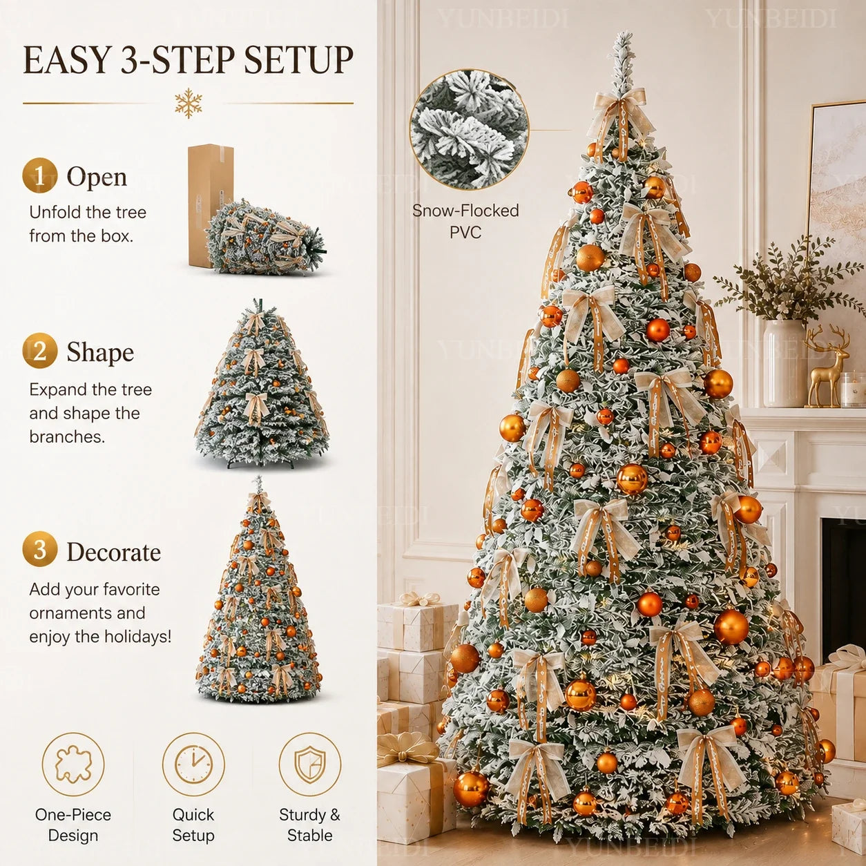 Integrated Christmas Tree Foldable with Ornaments LED Lights High Grade Christmas Tree 120cm To 180cm Home Christmas Party Decor
