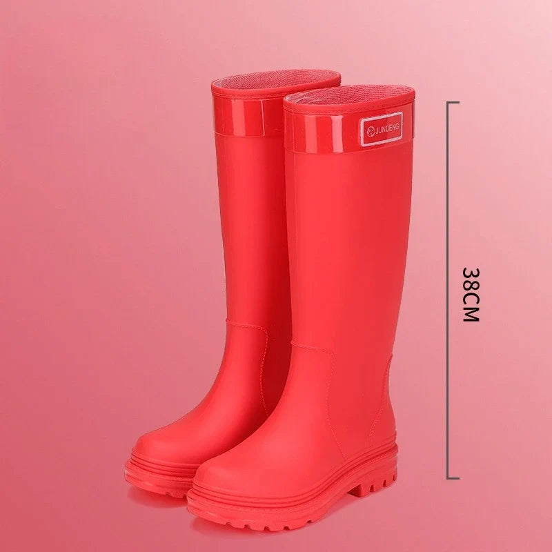 Adult Fashion Tall Rain Shoes Women's Water Boots Velvet Waterproof and Non-slip Outer Snow Boots