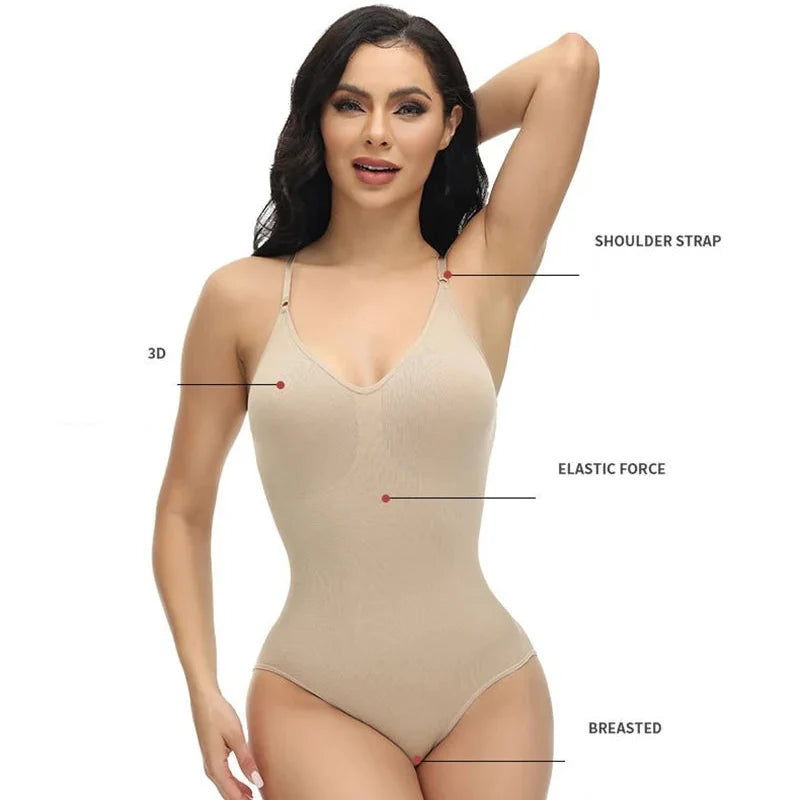 V Neck Spaghetti Strap Shapewear Bodysuits