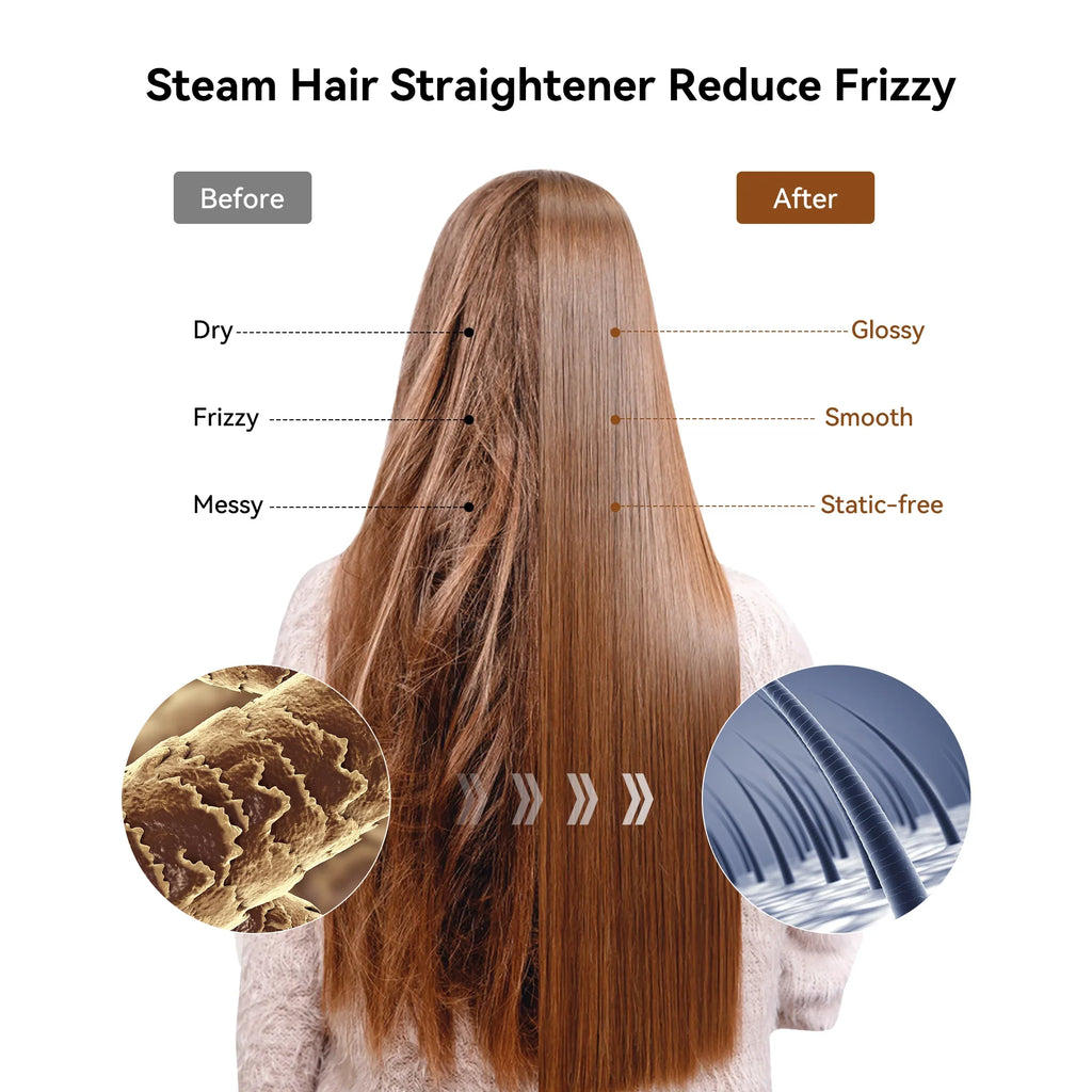 Steam Hair Straightener Professional Electric Ceramic Wide Hair Curling Flat Iron Hair Plates Lcd Display Hot Comb Straightening