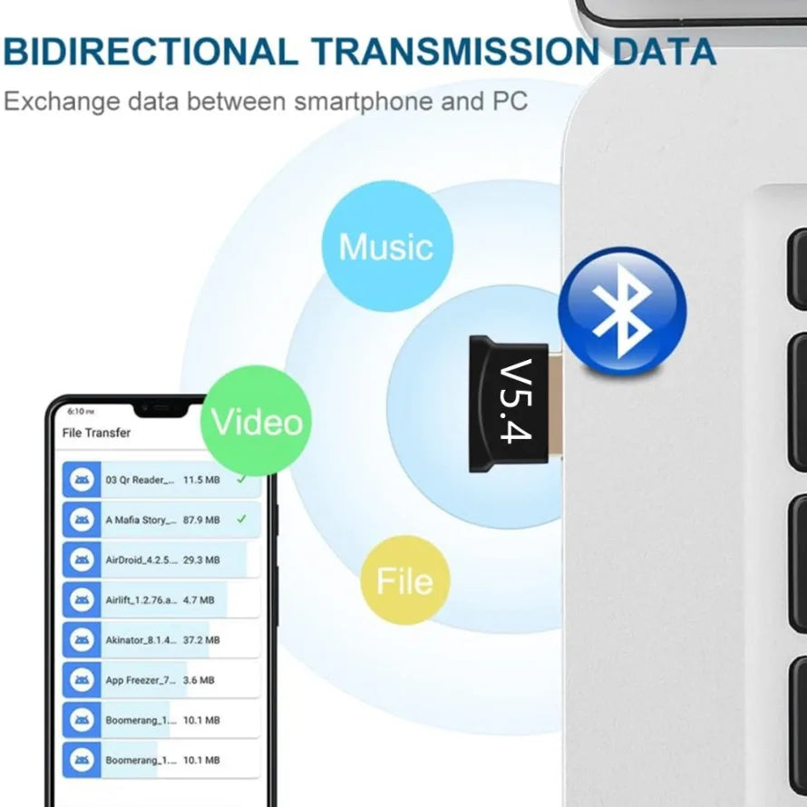 MnnWuu USB Bluetooth Adapter 5.4/5.3/5.0 – Wireless Dongle for PC Laptop | Connects 7 Devices | Plug & Play | FlipStylez LLC®