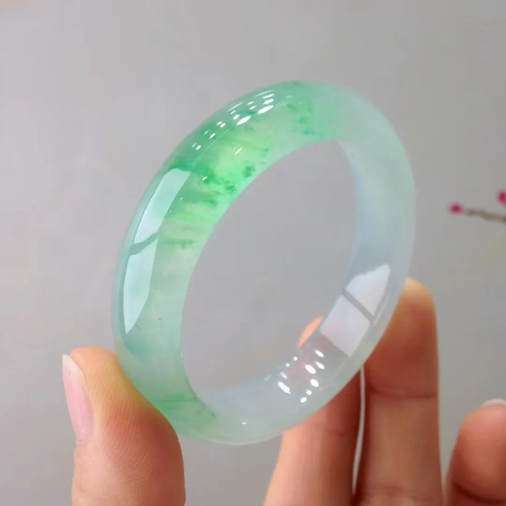 Natural Myanmar A-grade Jade Bracelet for Women's Ice Glutinous Floating Flower Light Green Handle Exquisite Temperament Jewelry