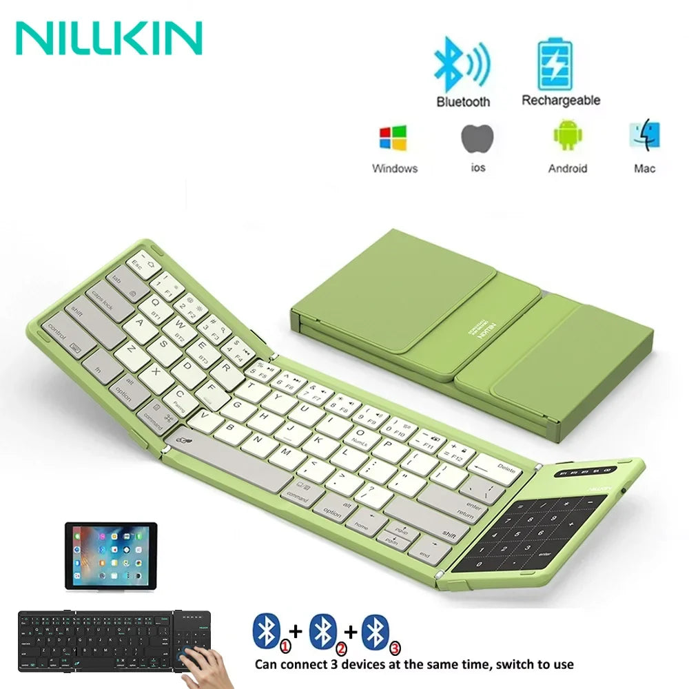 NILLKIN Folding Wireless Bluetooth Keyboard with Touchpad Mini Rechargeable Keyboard for Office Travel for Window/iOS/Android/PC