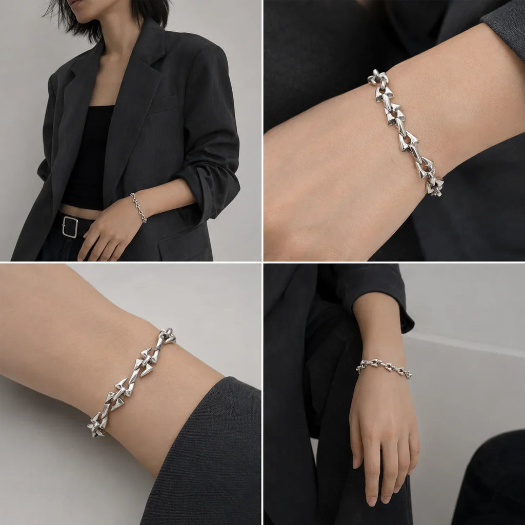 Letter Z Thorn Chain Bracelet for Women Men, Stainless Steel Barbed Wire Link, Gothic Punk Jewelry Gift