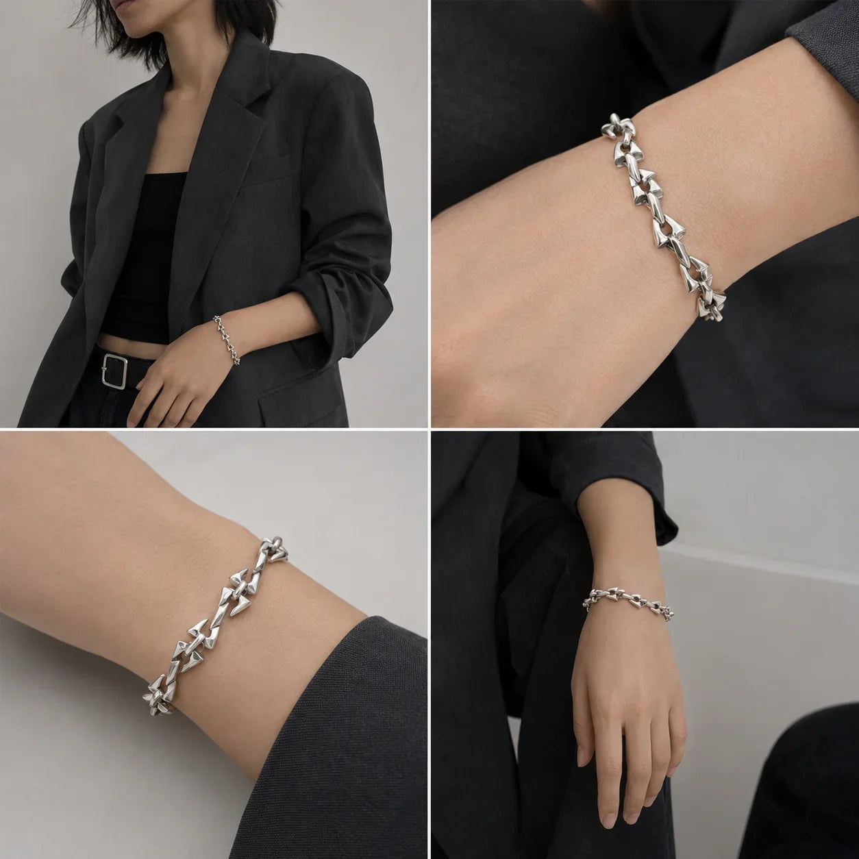 Letter Z Thorn Chain Bracelet for Women Men, Stainless Steel Barbed Wire Link, Gothic Punk Jewelry Gift