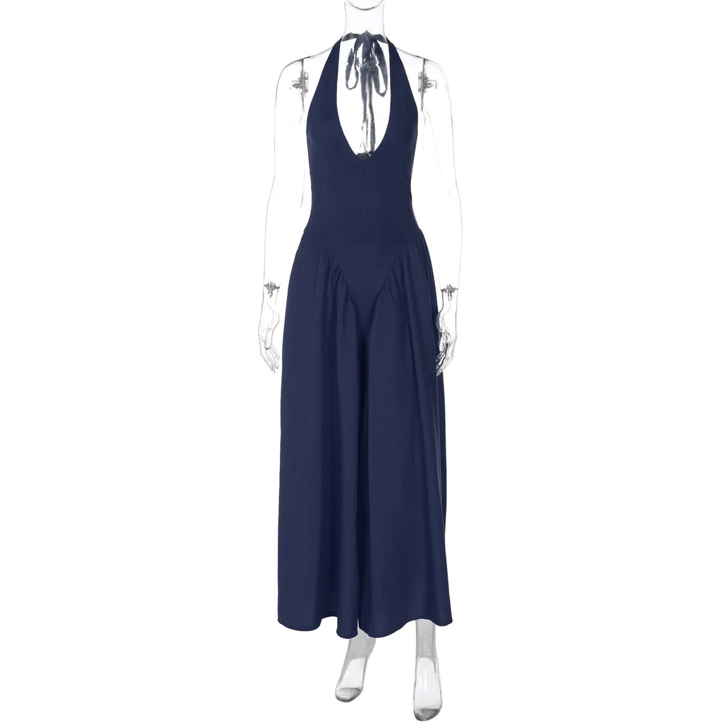 Talenza Backless Deep V Spliced Long Dress Summer Women's Sexy Party Dress Halter New Fashion Slim White Sleeveless Long Dress