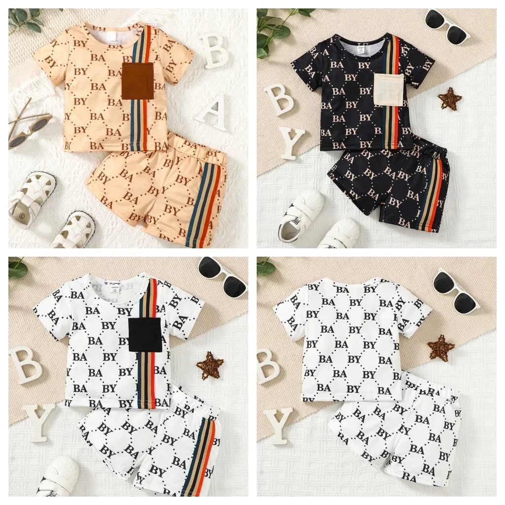 2PCS Summer Toddler Baby Boy Clothing Set T-Shirt Letter Short Sleeve