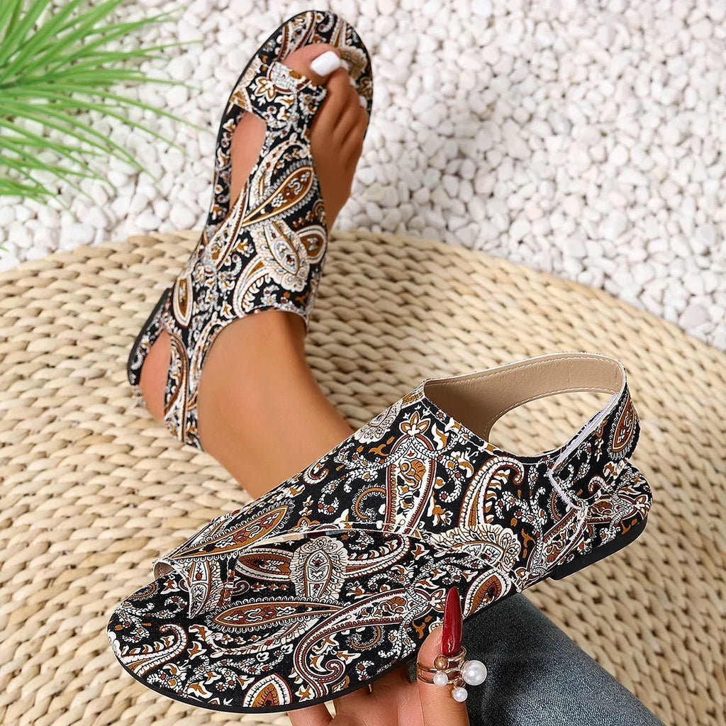 Women Flat Sandals Comfortable Flats Sandals Printed Bohemia Roman