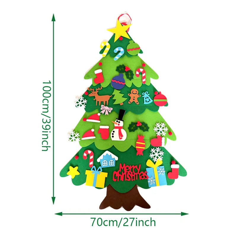 DIY Felt Christmas Tree with Hanging Ornament LED String Lights for Kids Gifts Christmas Decoration 2024 New Year Xams Supplies