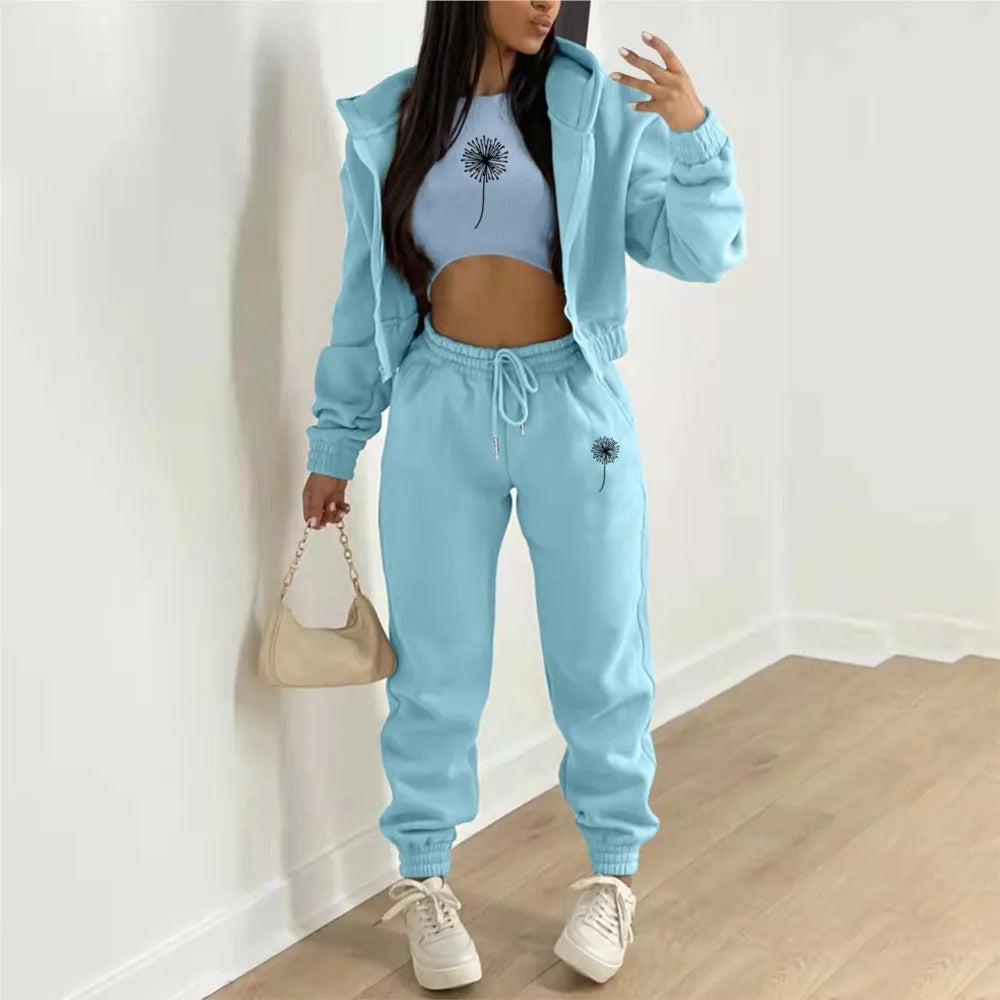 Autumn and Winter New Fleece Hoodie Letter Print Hooded Women's Suit