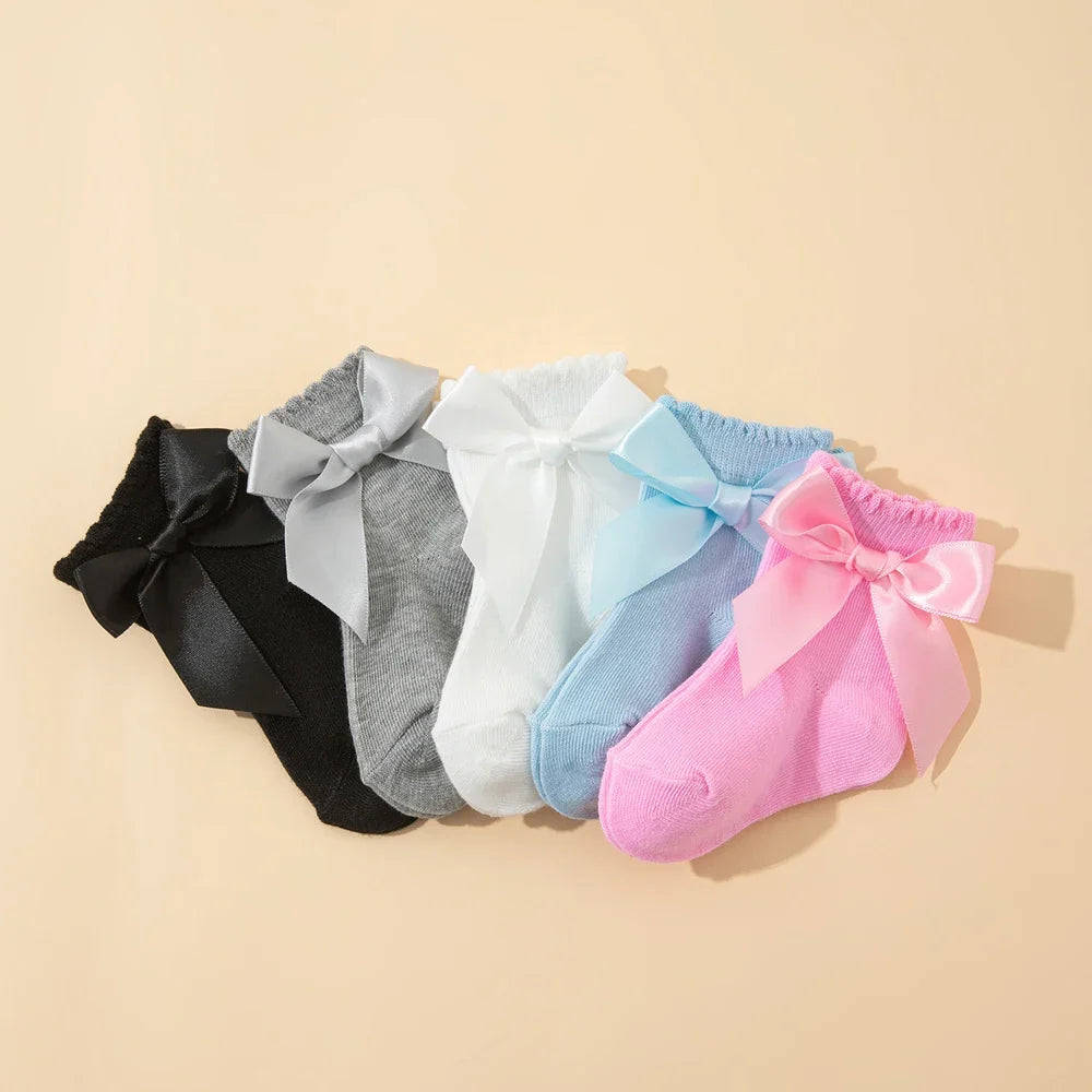 8 Pairs Random Kids Girls Socks with Bow Breathable Short Socks