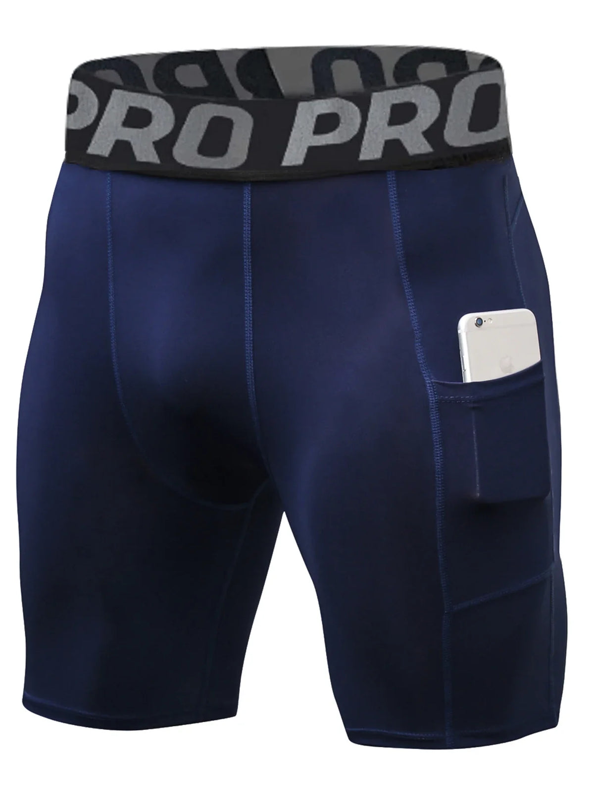 Men's Sports Compression Shorts with Pockets Gym Workout Polyester Boxer Briefs Running Basketball Bike Athletic Short