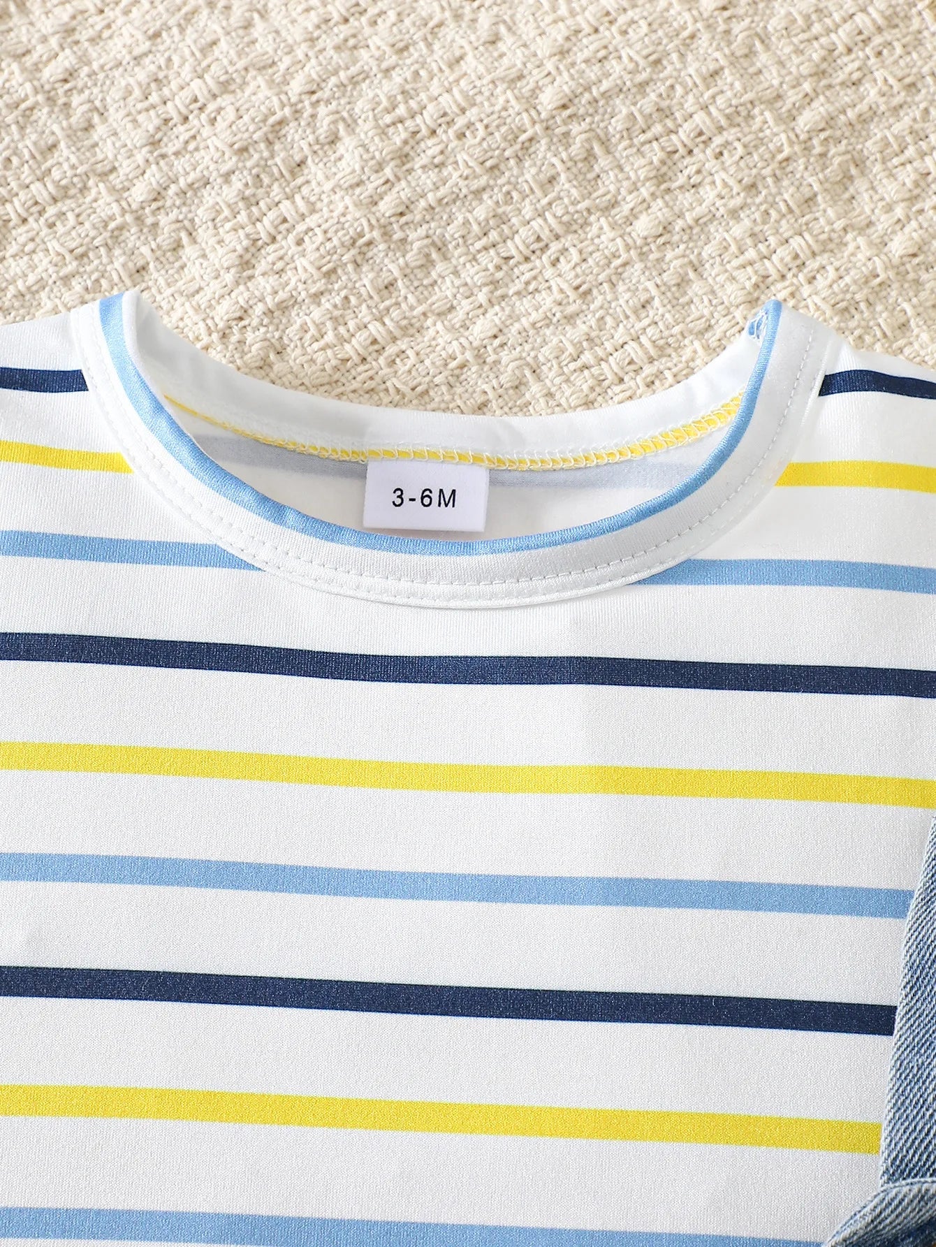 Baby Boy Striped Short-Sleeved T-Shirt + Bear Denim Overalls Shorts