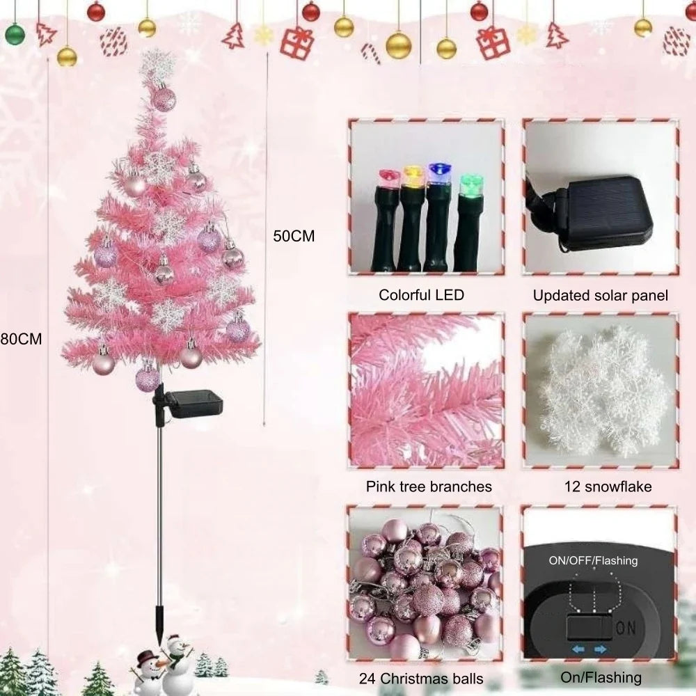 Solar Christmas Tree Outdoor Christmas Decorations Waterproof Solar Christmas Lights for Yard Front Porch Pathway Grave Decor