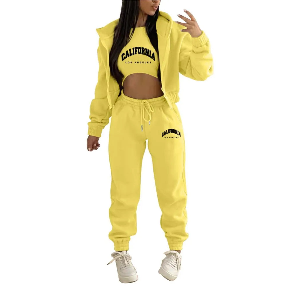 Autumn and Winter New Fleece Hoodie Letter Print Hooded Women's Suit