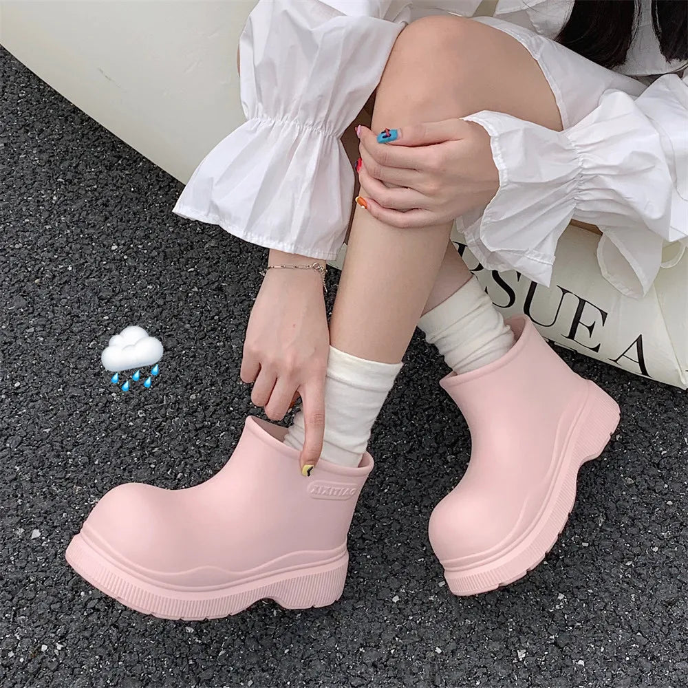 Rubber boots for women waterproof boots short barrel loose water shoes thick bottom ankle women's rain boots