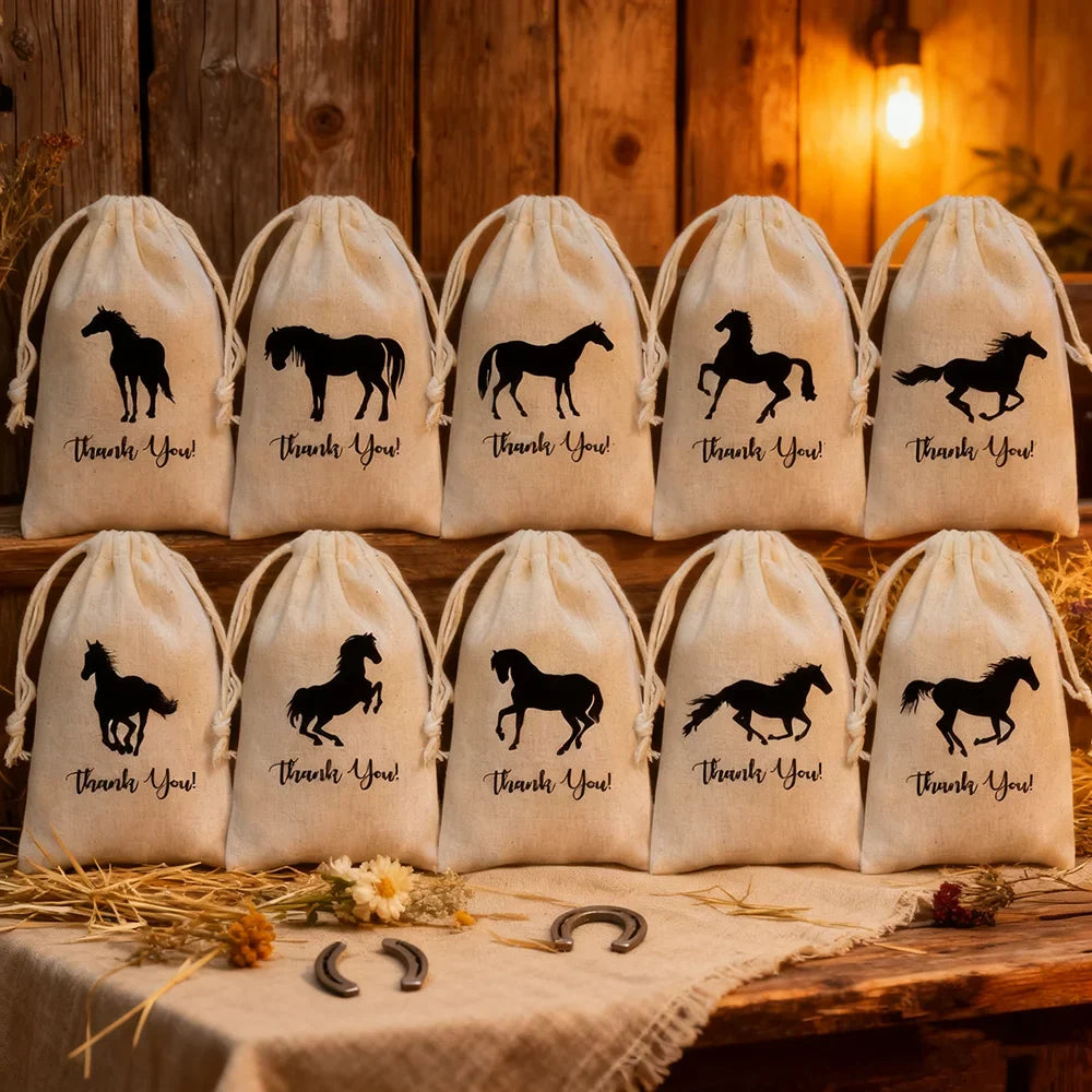 5Pcs Horse Party Favor Bags Farm or Equestrian Themed Goodie Bags Birthday Party Decoration Favor NewBorn Baby Shower Kids Gift