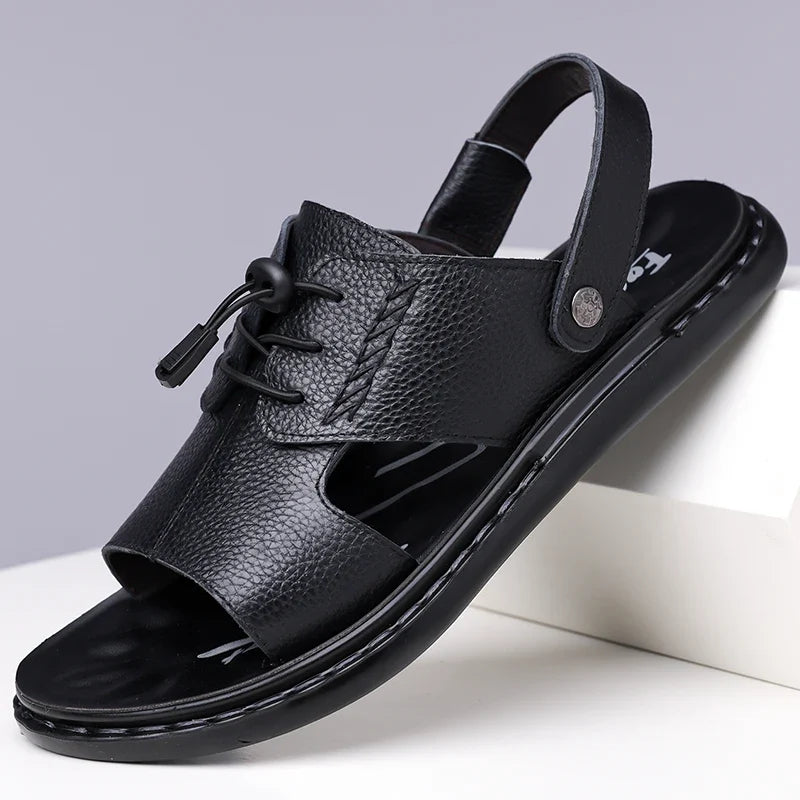 Men's Summer Fashionable Leather Sandals Comfortable Anti-slip Slip-On Male Shoes Leather Slippers for Casual Wear-2118