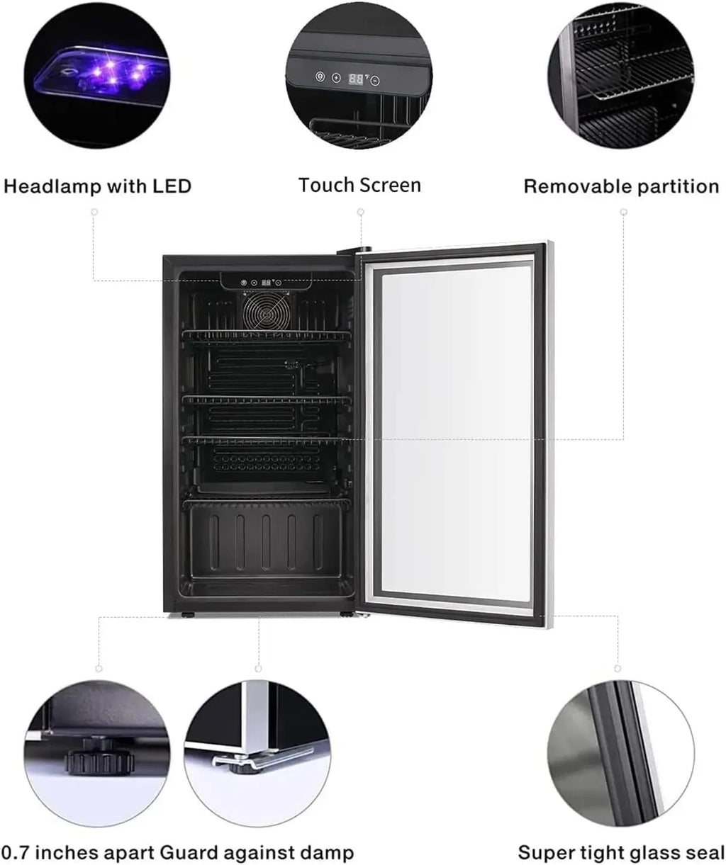 26 Bottle 130 Can Wine & Beverage Cooler, Clear Glass Door, Quiet Digital Temp Control, Home Office Bar, 3.2cu.ft, Customized
