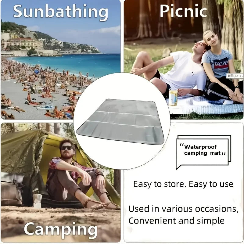 Camping Mat Waterproof Large Foldable Silver Blue Four Season Moisture