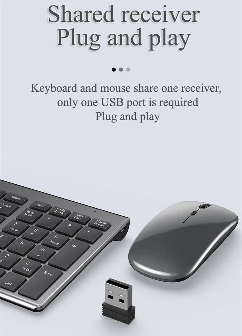 Luxuglow™ Bluetooth 5.0 & 2.4G Wireless Keyboard & Mouse Combo – 109 Keys, Tri-Mode, Scissor-Switch, 200H Battery, 30-Day Charge, Multi-Device, Silver, Black & Sets | FlipStylez LLC®