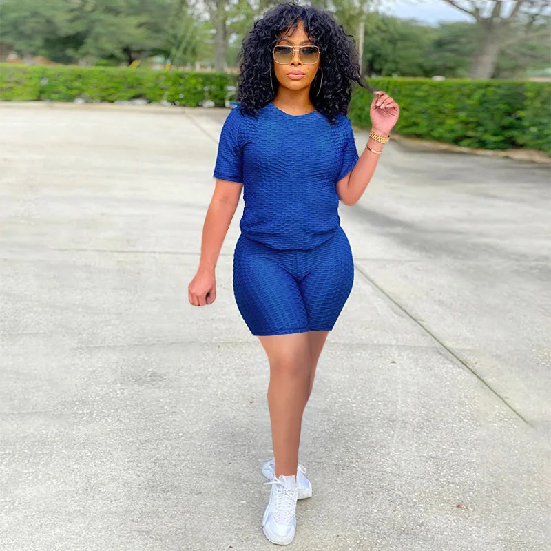 New Summer Round-Neck Solid Color Short-Sleeved Two-Piece Yoga Shorts
