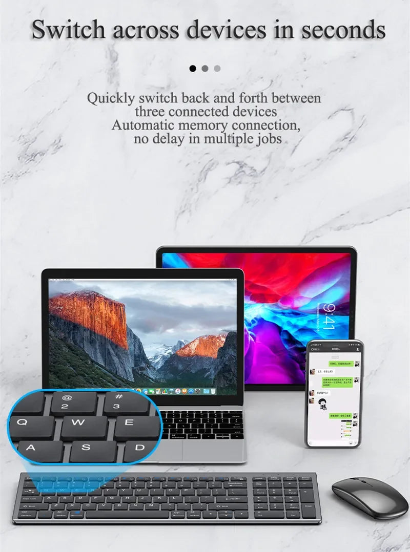 Luxuglow™ Bluetooth 5.0 & 2.4G Wireless Keyboard & Mouse Combo – 109 Keys, Tri-Mode, Scissor-Switch, 200H Battery, 30-Day Charge, Multi-Device, Silver, Black & Sets | FlipStylez LLC®