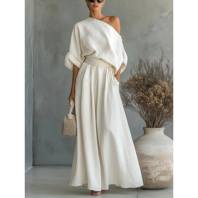 Spring/summer Korean Casual Pleated Half-Sleeve Shirt Wide-Leg Pants