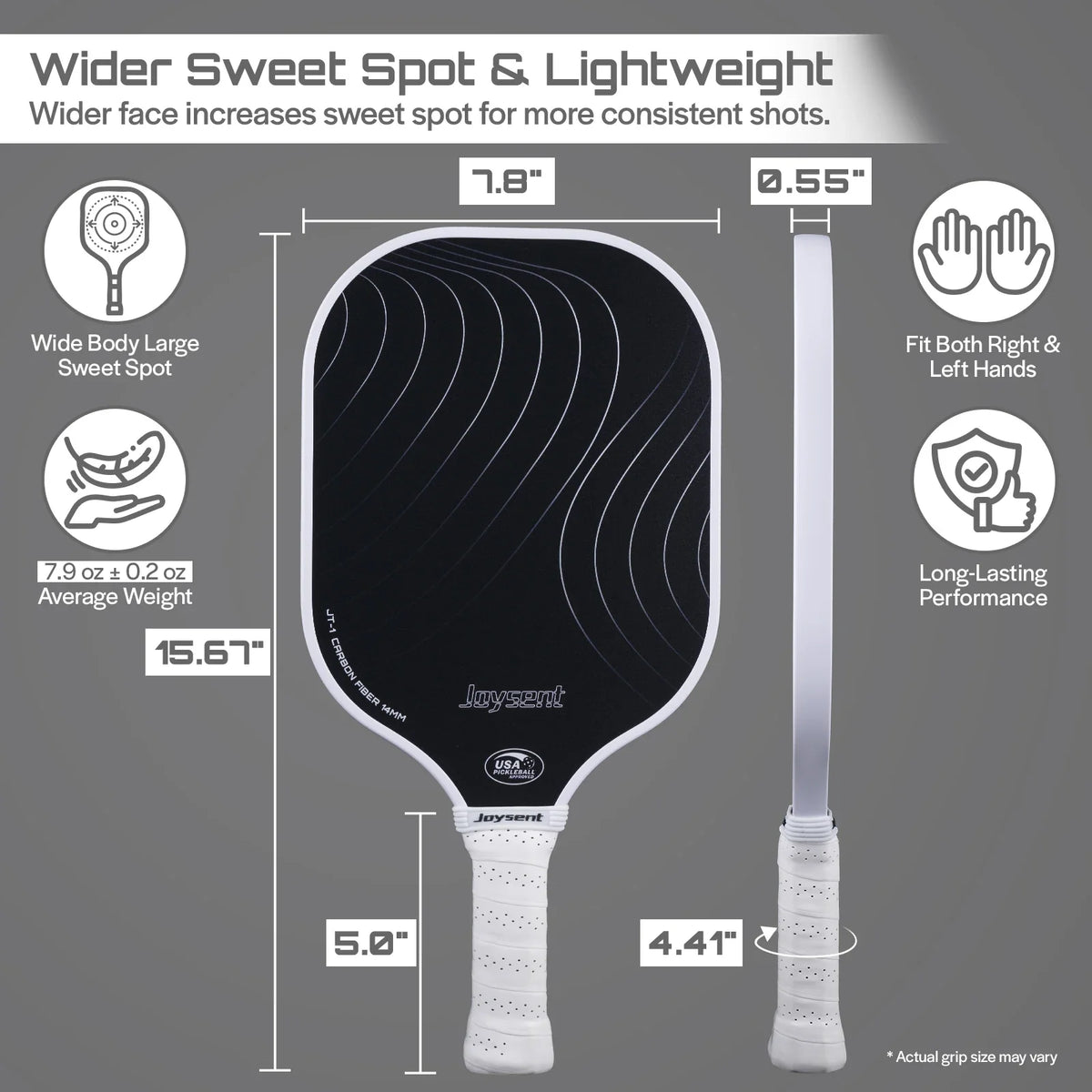 Joysent Pickleball Paddle USAPA T300 Carbon Fiber Pickleball Racket PP Honeycomb 14mm Pickle Ball Paddle For Beginner Men Women