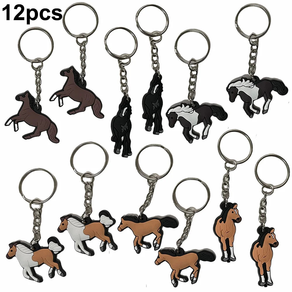 12 Pcs Horses Keychain Key Ring Decor Horse Party Animal Themed Horse