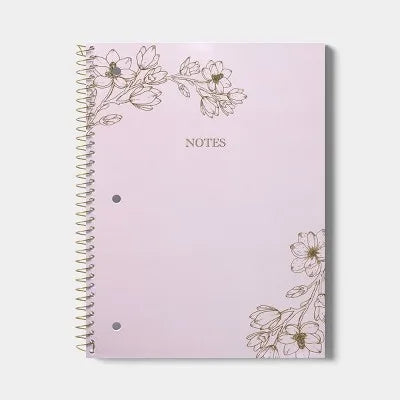College Rule Delicate Flower Gold Foil 7.5"X10.5" Spiral Paper Notebook Gold