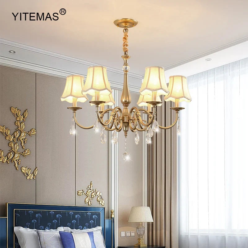 Crystal Chandelier With Lamp Shade For Living Room Gold Chandeliers Bedroom Farmhouse Church Pendant Lights Dining Room Light