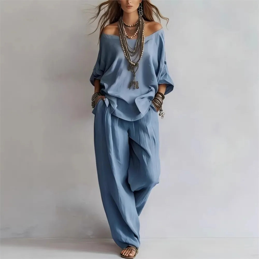 2026fashion V Neck 7 Button Sleeve Women Top Set 2 Pieces Spring