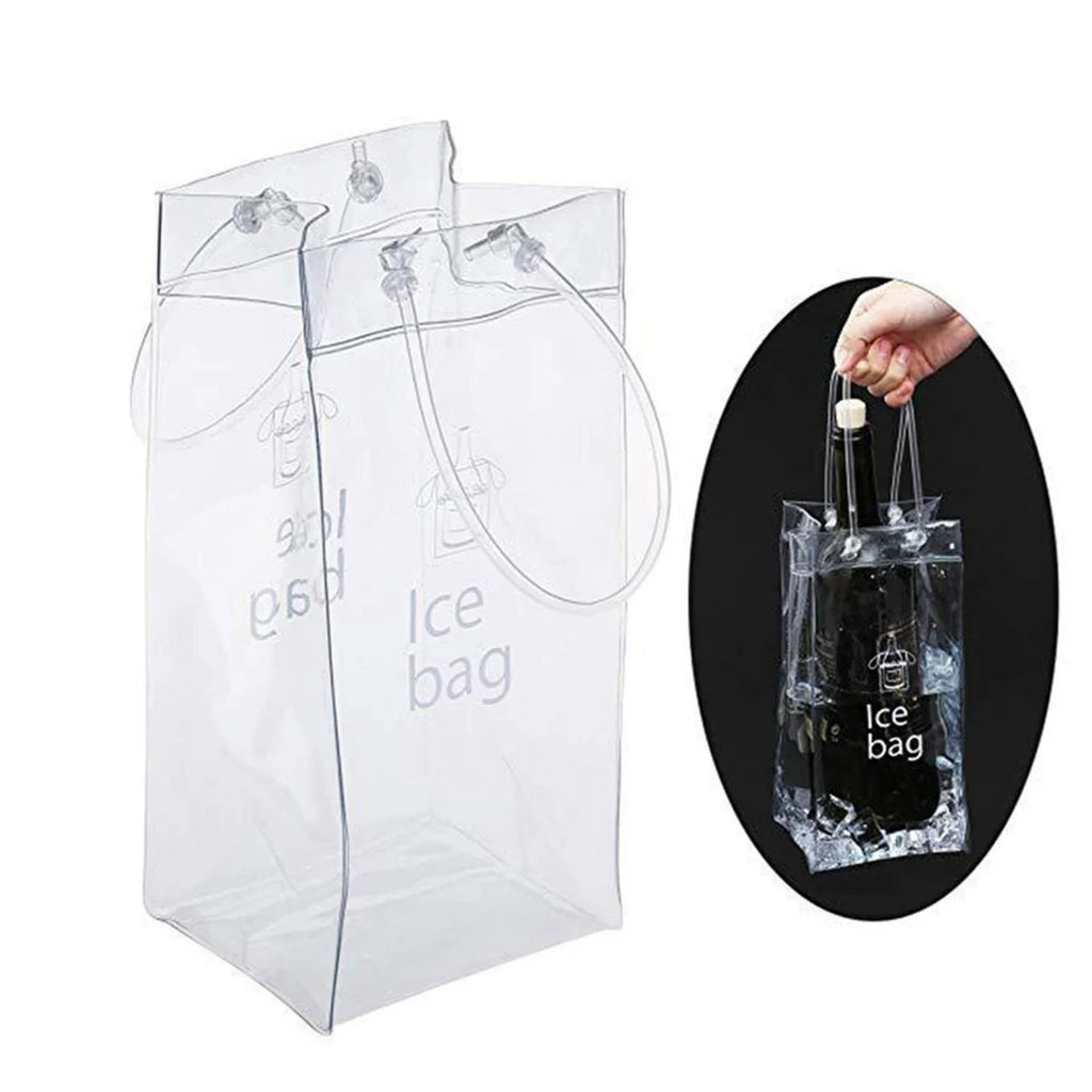1/2/4PCS ICE Bags PVC Transparent Cooler Clear Pouch Ice Bucket Wine Champagne Bottle Chiller With Carry Handle Drink Bottle