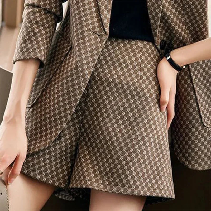 Autumn Winter Women's Elegant Fashion Printed Slim Blazers High Waist
