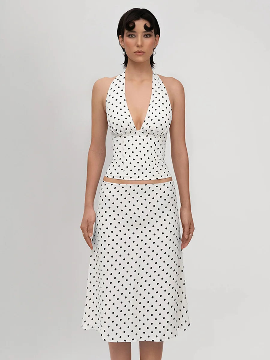 Bornladies Polka Dot Skirt Set Women's Retro Hot Girl Style Lace-Up