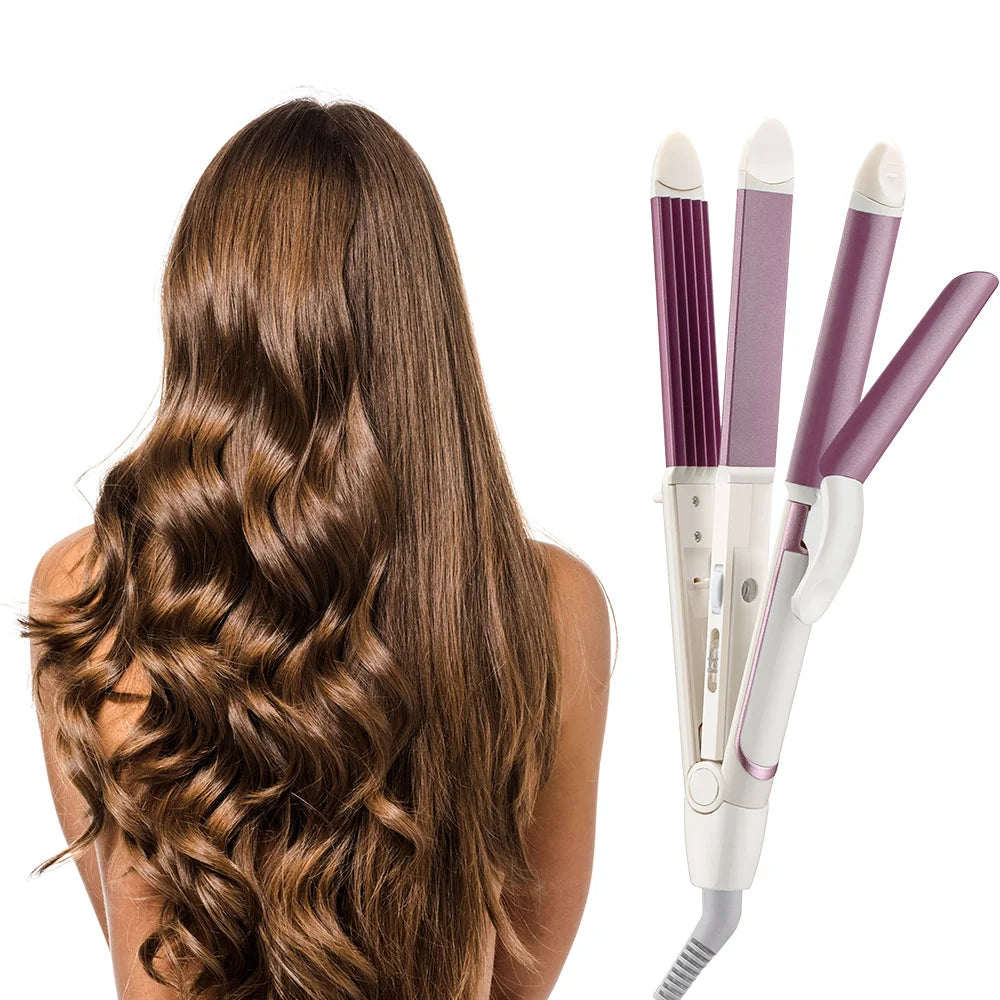 3 in 1 Hair Straightener Curling Iron Multifunction Corrugated Flat