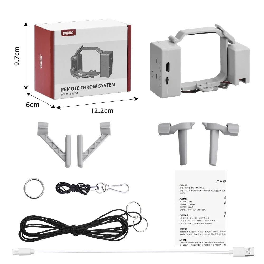 Brdrc Airdrop System for DJI Mini 4 Pro Drone Remote Thrower Casting
