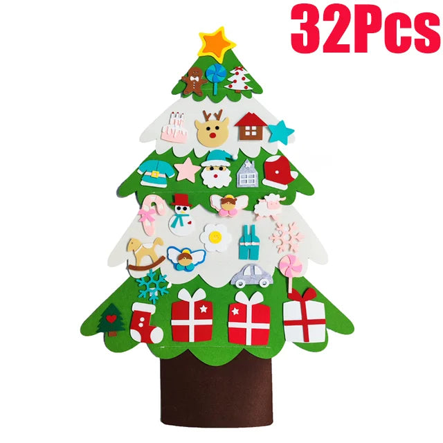 DIY Felt Christmas Tree with Hanging Ornament LED String Lights for Kids Gifts Christmas Decoration 2024 New Year Xams Supplies