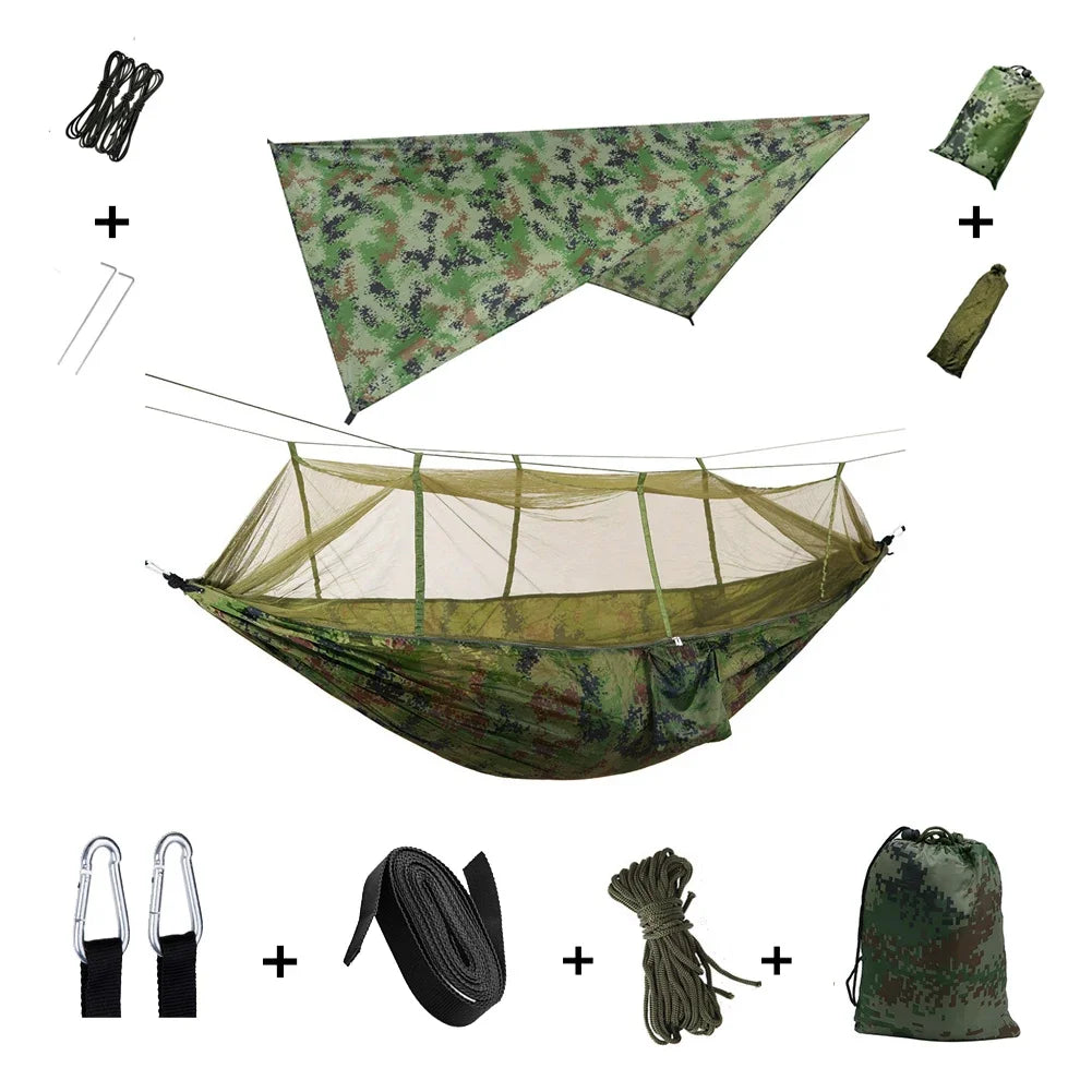 Anti Outdoor Camping Hammock with Mosquito Net and Rain Tent Equipment