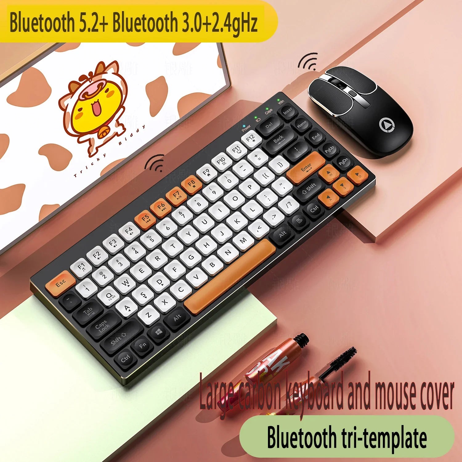 FALAIXILUO™ KM-02 Wireless Keyboard & Mouse Set – Bluetooth & 2.4G Dual-Mode, Type-C Rechargeable, 1600 DPI, Ergonomic, Waterproof, Carbon, Bean Paste & Chalk | FlipStylez LLC®