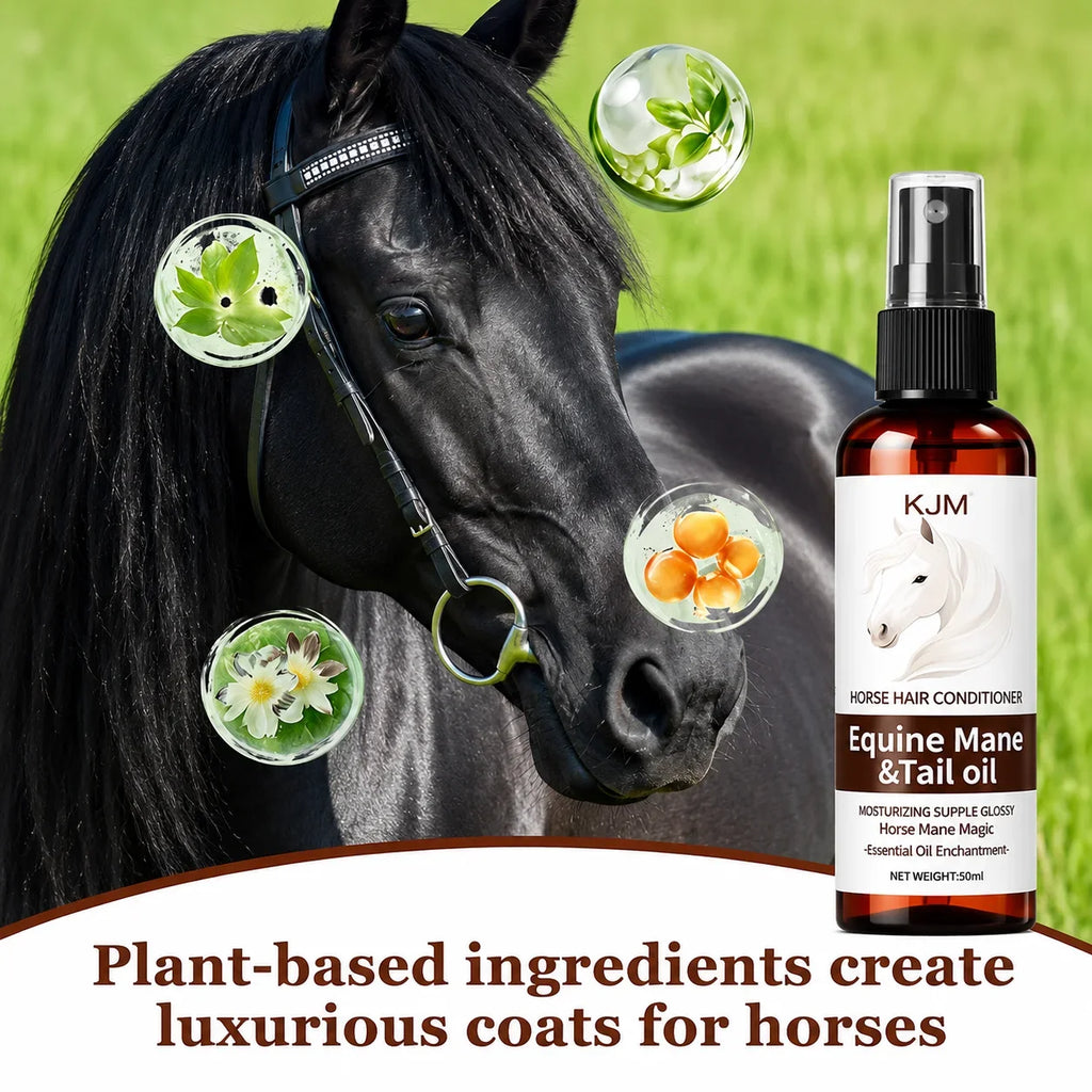 KJM Horse Mane Detangling Spray All Breeds Plant Extract Quick Moist Non Greasy Shiny Equine Daily Groom Spray