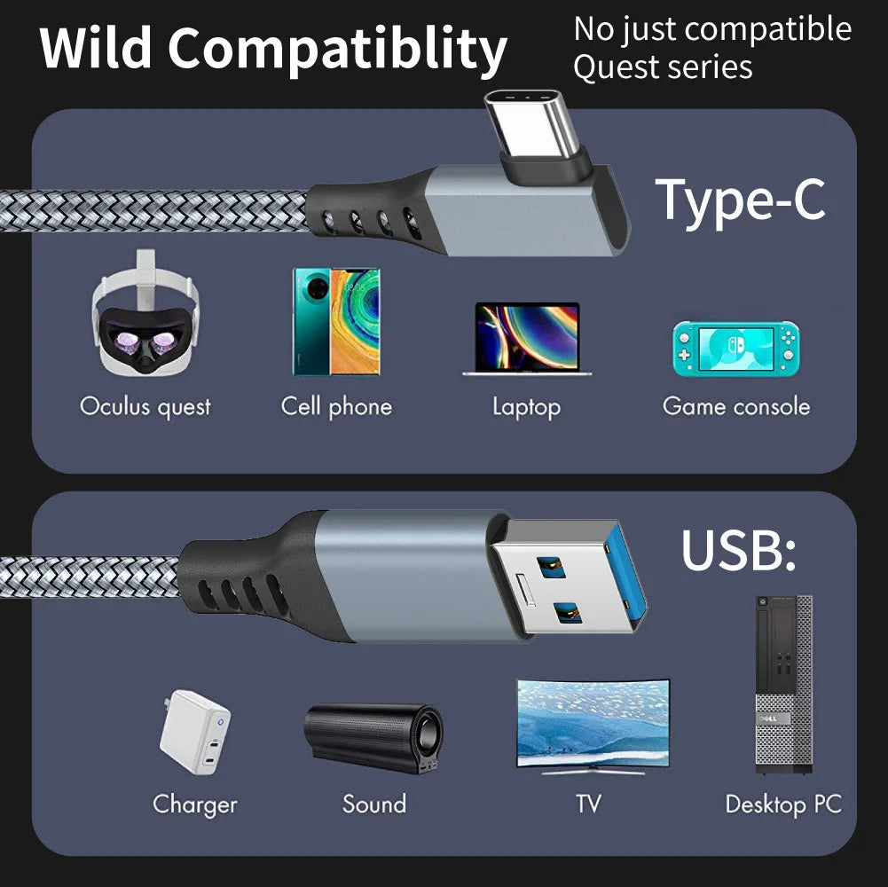 Link Cable 3 6 5M USB A To Type C For Oculus Quest 2 Quest2 Accessory Virtual Reality VR Glasses Smart 3D Helmet Headset Ocolus