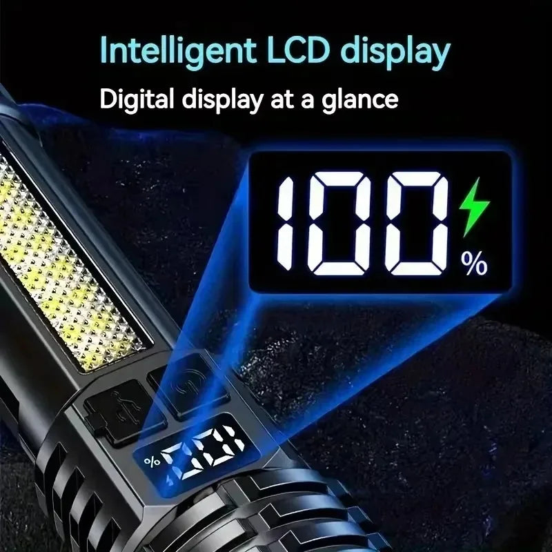 Super Bright COB LED Flashlight TYPE-C Rechargeable Zoomable With Side Light Waterproof Torch Camping Hiking Emergency Outdoor