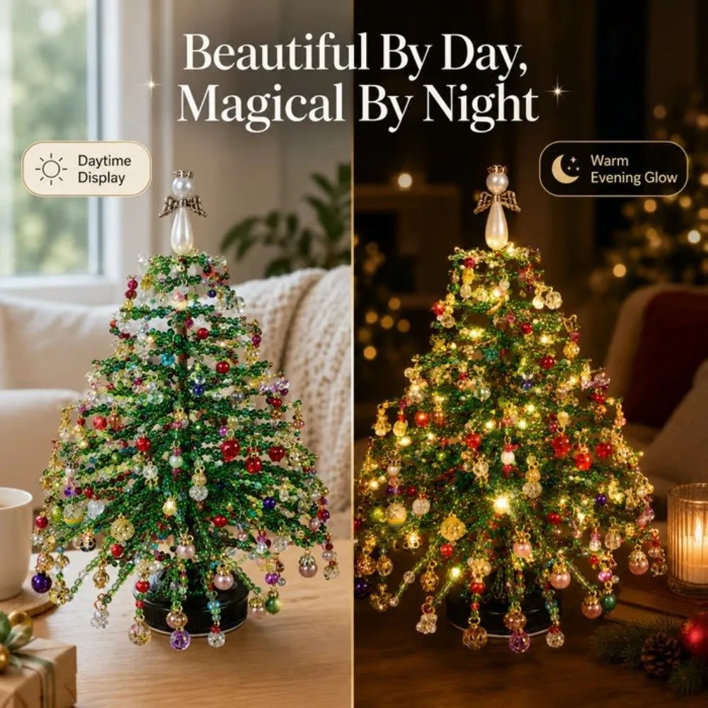 Handmade DIY Beaded Christmas Tree Kit with Light Up Crystal Bead Mini Bead Weaving Set Sparkling Educational