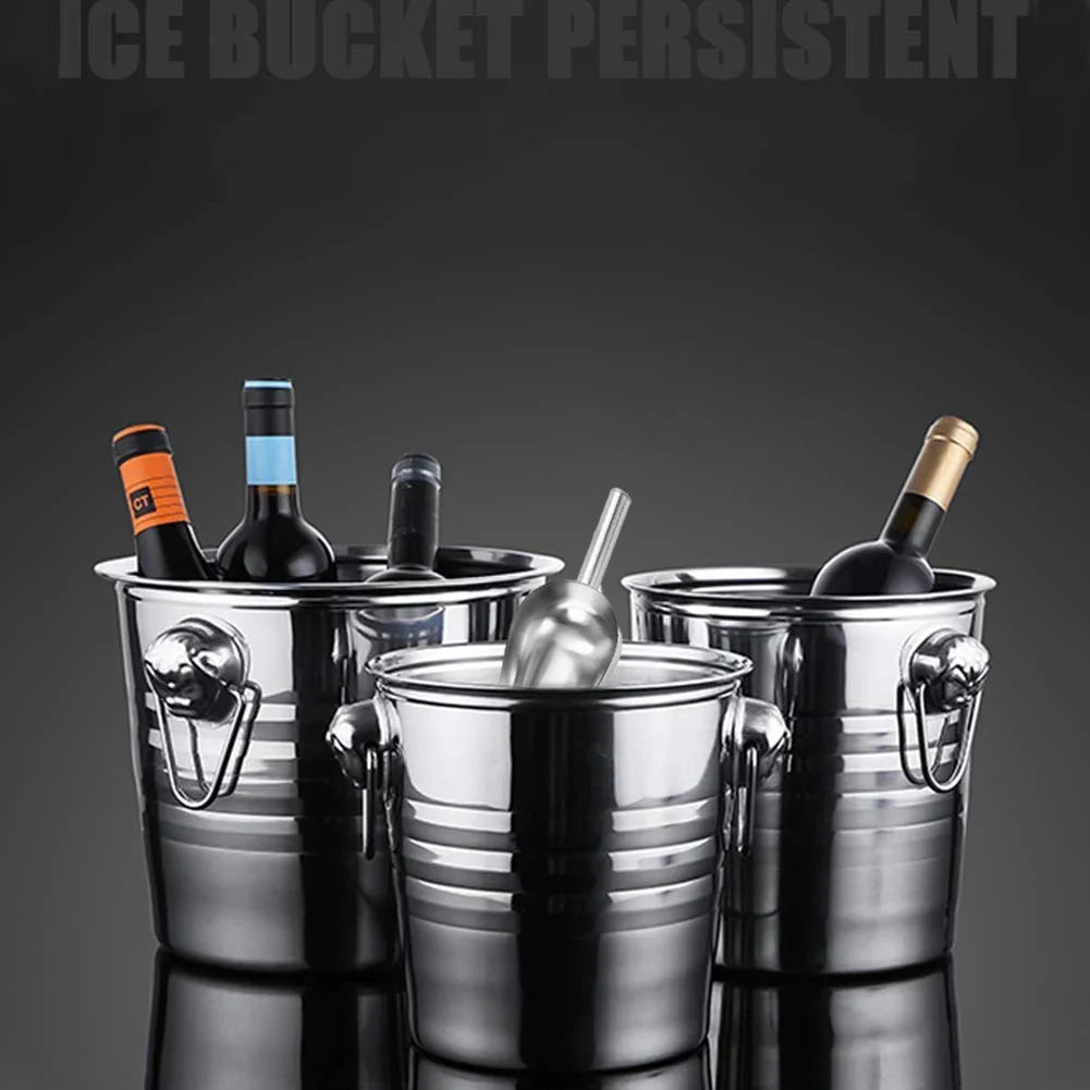 Stainless Steel Wine Cooler Bucket Double Wall Wine Bottle Cooler Holder Champagne Cooler Beer Chiller Ice Bucket Ktv Bar Tool
