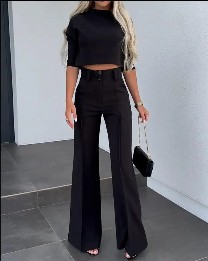 Casual Long Sleeve Shirt Pants Set Office Lady Spring Autumn Fashion