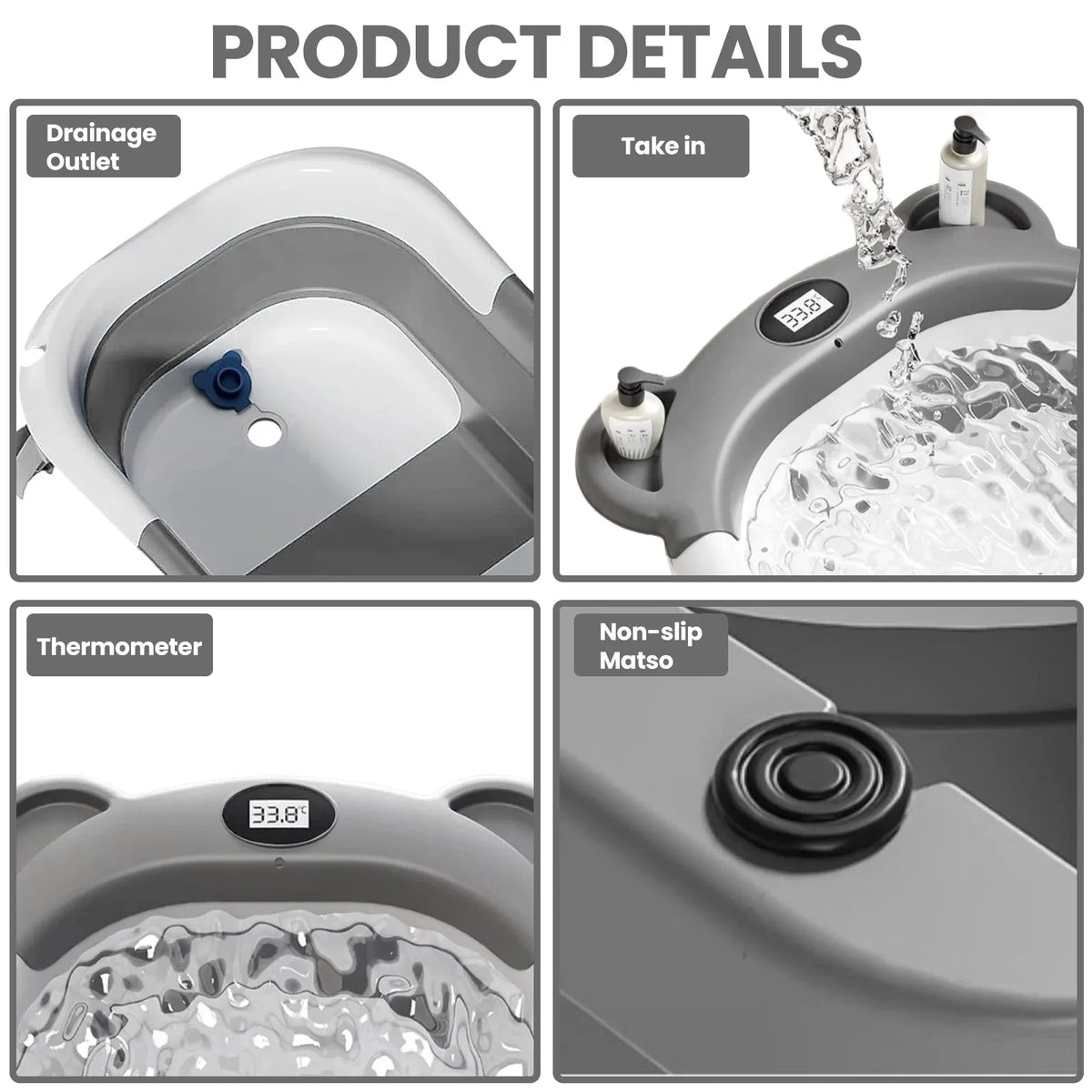 Newborn Collapsible Baby Bathtub Portable Travel Tub with Thermometer And Soft Floating Cushion Drain Hole Baby Tubs