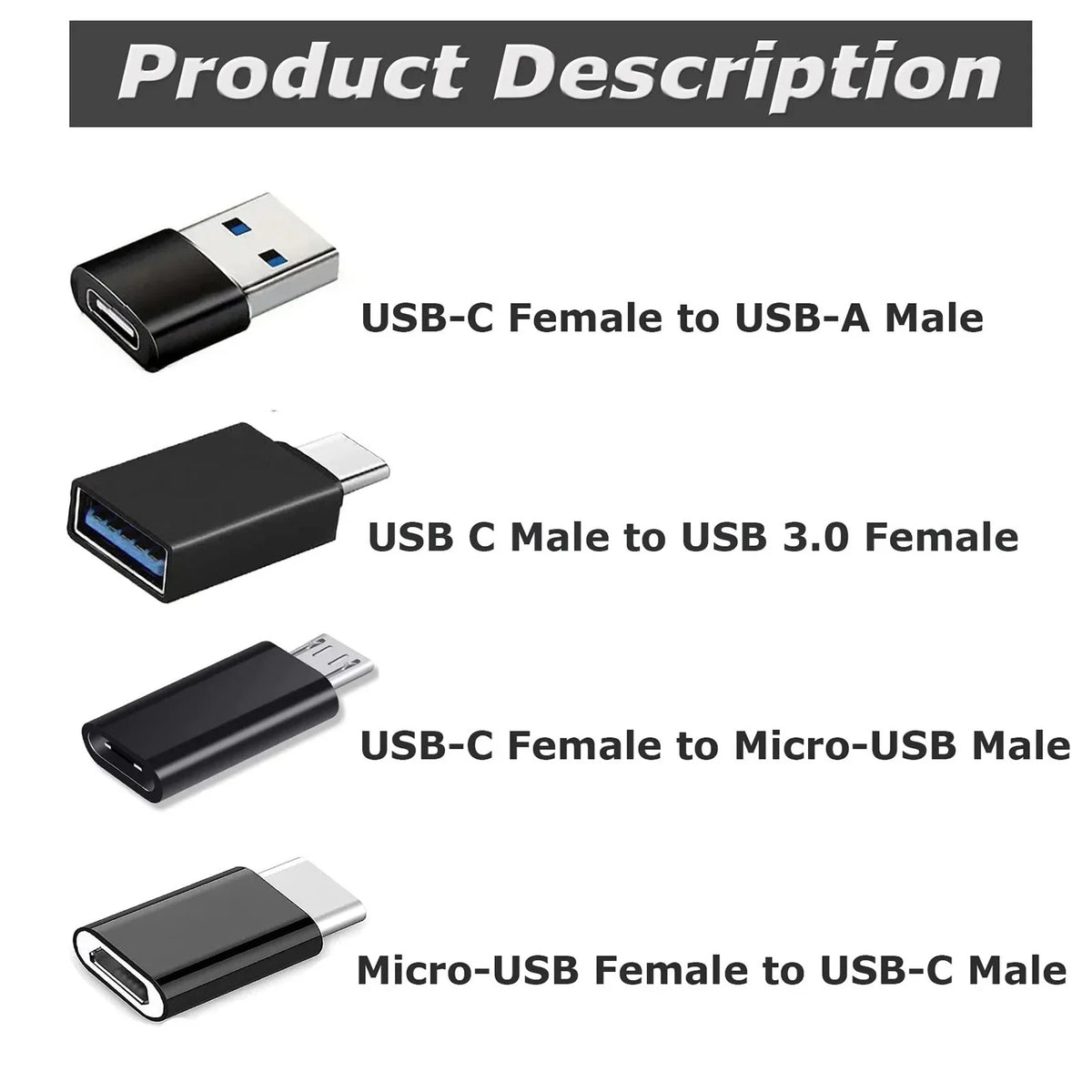 8pcs USB to USB C Adapter, USB Type C Female to USB Adapter, Micro USB