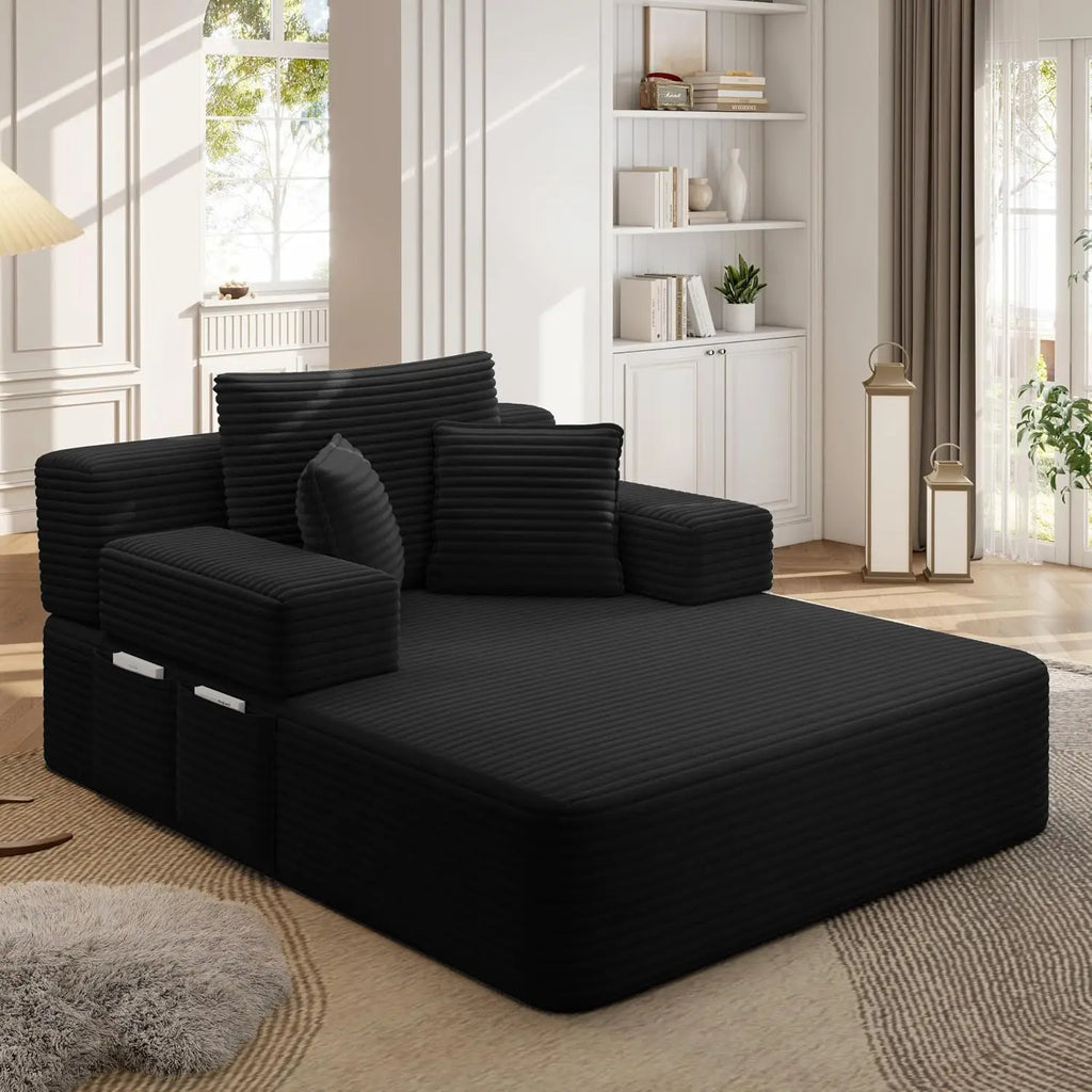 2-in-1 Convertible Chaise Lounge Indoor, 60.2" Corduroy Upholstered Chaise Lounge Chair that Converts to Sleeper, Custom